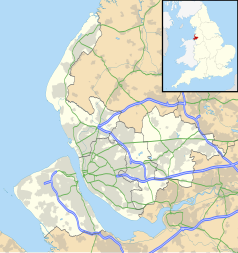 Mapa konturowa Merseyside, na dole po lewej znajduje się punkt z opisem „Heswall”