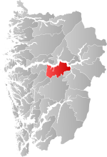 Mapa do condado de Vestland com Vik em destaque.