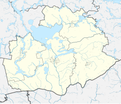 Mapa konturowa powiatu piskiego, w centrum znajduje się punkt z opisem „Snopki”