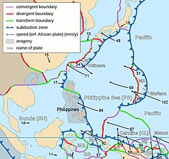 フィリピン海プレート（中央）の最北端に位置する伊豆半島。