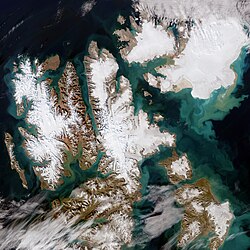 Satellite photo of Svalbard made by Copernicus Sentinel-2 mission, October 2022