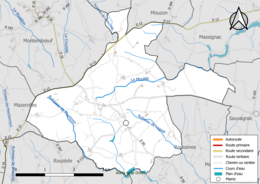 Carte en couleur présentant le réseau hydrographique de la commune