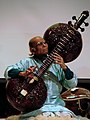 Rudra veena is a large plucked string instrument used in Hindustani classical music. One of the major types of veena played in Indian classical music, it has two calabash gourd resonators.[45] The vichitra veena, also with two large resonators, is a similar instrument.