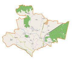 Mapa konturowa gminy Kotla, blisko centrum na dole znajduje się punkt z opisem „Moszowice”