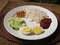 Nasi lemak, the national breakfast dish of Malaysia and Singapore