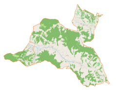 Mapa konturowa gminy Domaradz, po lewej znajduje się punkt z opisem „Domaradz”