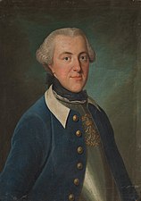 Nils Stiernflycht iklädd regementets uniform med harnesk för en kornett. Målning från 1765.