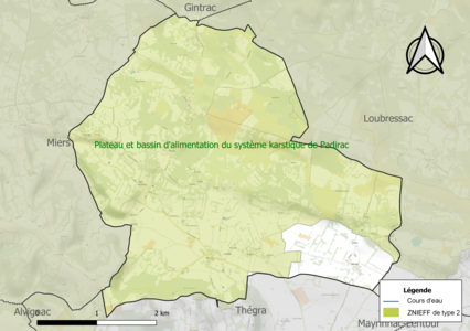 Carte de la ZNIEFF de type 2 sur la commune.