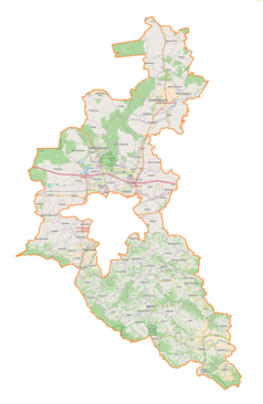 Mapa konturowa powiatu rzeszowskiego, na dole po prawej znajduje się punkt z opisem „Dylągówka”