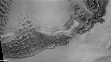 Dunes and gullies in Hooke Crater, as seen by CTX camera (on Mars Reconnaissance Orbiter). Note: this is an enlargement of a previous image of Hooke Crater.