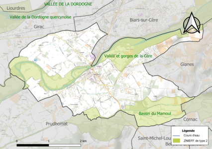 Carte des ZNIEFF de type 2 sur la commune.