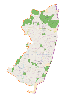 Mapa konturowa gminy Dołhobyczów, blisko centrum na prawo znajduje się punkt z opisem „Oszczów”