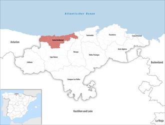 Die Lage der Comarca Costa Occidental in der autonomen Gemeinschaft Kantabrien