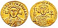 byzantská minca (solidus) zobrazujúca Krista ako Pantokrata a cisára Justiniána II., 8. storočie