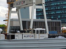 A view of the construction site with the station entrance structure nearly completed