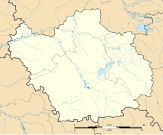 Mapa konturowa Aube, w centrum znajduje się punkt z opisem „Saint-Julien-les-Villas”