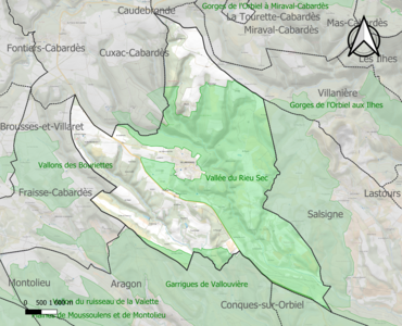 Carte des ZNIEFF de type 1 sur la commune.