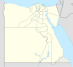 Mapa konturowa Egiptu, blisko górnej krawiędzi znajduje się punkt z opisem „Al-Mansura”