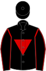 Black, red inverted triangle, red seams on sleeves, black cap