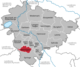 Lage der Gemeinde Wennigsen (Deister) in der Region Hannover