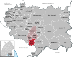 Elhelyezkedése Baden-Württemberg térképén