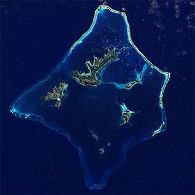 Image satellite du principal atoll de Gambier.