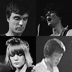 Talking Heads 1970-lovo loopâst. Mietipiäiván čižetpeln (paijeen): David Byrne, Jerry Harrsion, Chris Frantz já Tina Weymouth.