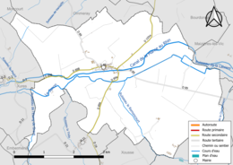 Carte en couleur présentant le réseau hydrographique de la commune