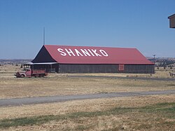 City name written on barn in Shaniko