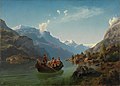 «Brudeferd i Hardanger» (1848) av Tidemand og Gude; nasjonalromantikkens norske bønder i norsk landskap.