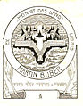 Image 13A Bookplate done for Martin Buber; The plate is adorned with the walls of Jerusalem in the shape of a Shield of David, viewed from above (from Culture of Israel)