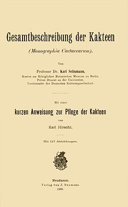 титульна сторінка головної праці Карла Шумана «Загальний опис кактусів»"