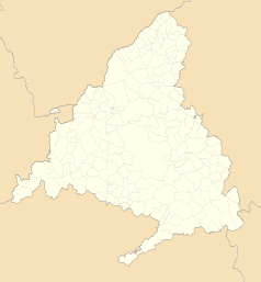 Mapa konturowa wspólnoty autonomicznej Madrytu, w centrum znajduje się punkt z opisem „Torrelodones”