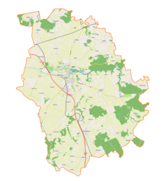 Mapa konturowa gminy Pasłęk, u góry znajduje się punkt z opisem „Dawidy”