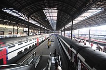 Inside the train shed.