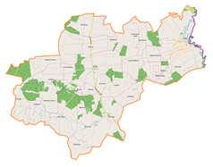 Mapa konturowa gminy Mircze, u góry nieco na prawo znajduje się punkt z opisem „Szychowice”