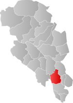 Mapa do condado de Oppland com Søndre Land em destaque.