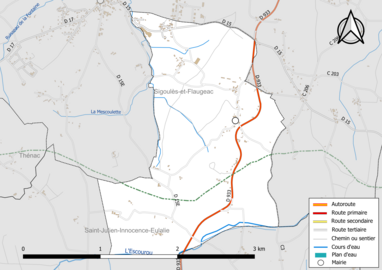 Carte en couleur présentant le réseau hydrographique de la commune