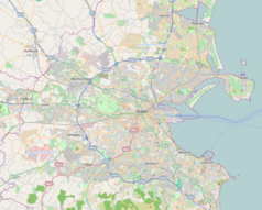 Mapa konturowa Dublina, w centrum znajduje się punkt z opisem „O’Connell Street”