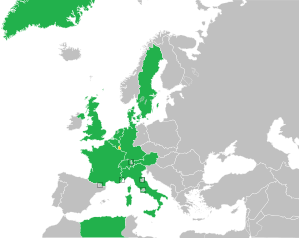 A coloured map of the countries of Europe