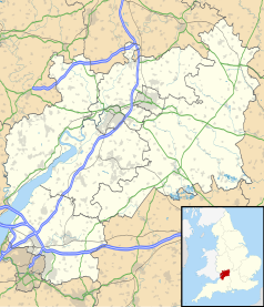 Mapa konturowa Gloucestershire, na dole nieco na lewo znajduje się punkt z opisem „West Littleton”