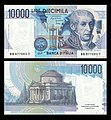 10000 lir - rub a líc bankovky vydané v roce 1984