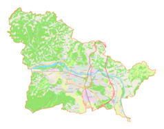 Mapa konturowa gminy miejskiej Mariboru, po prawej znajduje się punkt z opisem „Grušova”