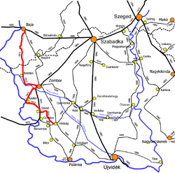 A Baja–Bezdán–Apatin–Szond-vasútvonal útvonala