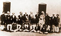 Photograph of the staff and students of the National College, Lahore, founded in 1921 by Lala Lajpat Rai for students preparing for the non-cooperation movement. Standing, fourth from the right, is future revolutionary Bhagat Singh.