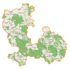 Mapa konturowa powiatu wałbrzyskiego, na dole po lewej znajduje się punkt z opisem „Dwór w Mieroszowie”