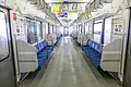 Interior of 209-2100 series car with longitudinal seating in March 2021