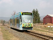 Op de Harzer Schmalspurbahnen bij Nordhausen rijdt een DuoCombino op het dieselaggregaat.