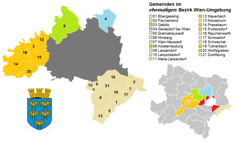 Geplande districtsindeling na de opheffing van het district Wien-Umgebung in 2017