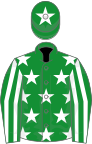 Green, white stars, striped sleeves, green cap, white star